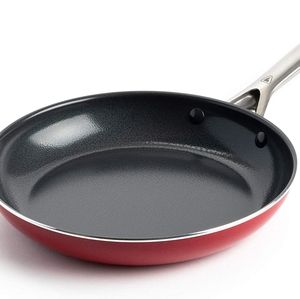 Red Volcano Frying Pan Textured Ceramic Nonstick 10" Skillet Stainless Steel NEW